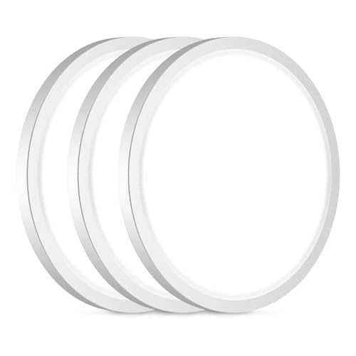 slochi 3Pack LED Flush Mount Ceiling Light Fixture, 9 Inch Light Fixture, 3000K-4000K-6500K Round Flat Bedroom Lights, Closet Round Surface for Bathroom Laundry Bedroom Hallway - color: White, size: 9Inch-3Pack