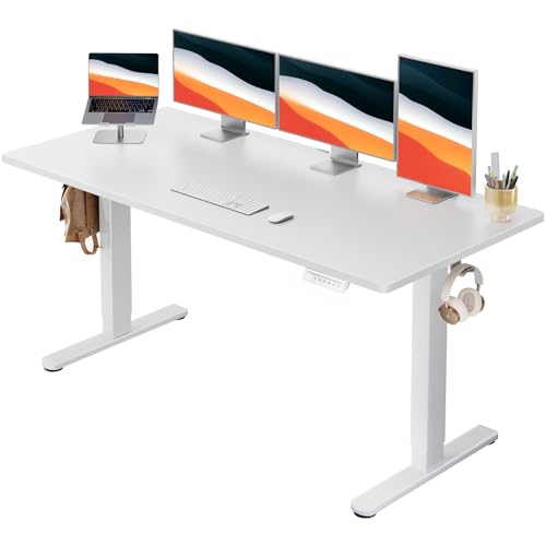 HUANUO Electric Standing Desk, Whole Piece Desktop, Adjustable Height Computer Desk, 4 Height Memory Settings, Sit Stand Up Desk for Home Office, 60" x 24", White - color: White, size: 60" X 24"