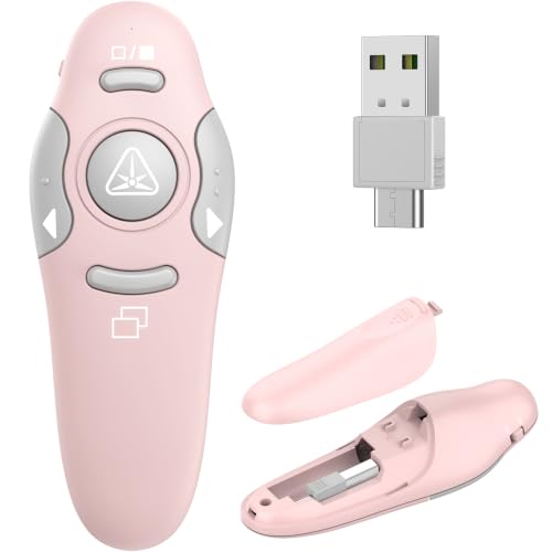 USB Type C Presentation Clicker Wireless Presenter Remote Clicker for PowerPoint Presentations with Red Pointer, PowerPoint Clicker Slide Advancer for Mac/Laptop/Computer/Class/Office - style: Pink