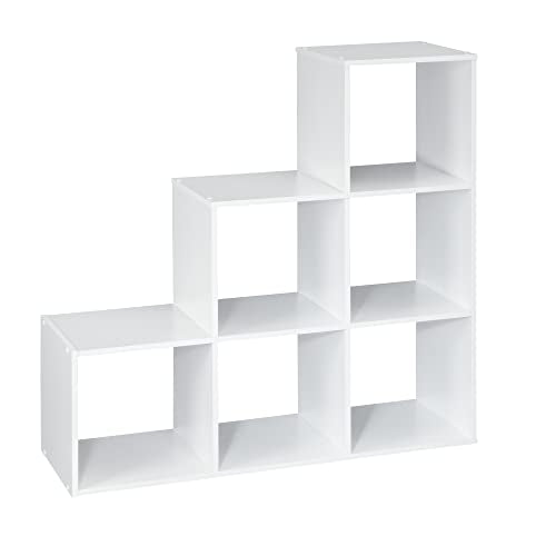 ClosetMaid Cubeicals 3-2-1 Cube Storage Shelf Organizer Bookshelf, 3 Tier, Steps, Corner Unit, Easy Assembly, Wood, White Finish - color: White, size: 3-2-1-Cube