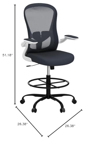 Drafting Chair, Tall Office Chair with Flip-up Armrests Executive Ergonomic Computer Standing Desk Chair, Office Drafting Chair with Lumbar Support and Adjustable Footrest Ring - color: Dark Grey
