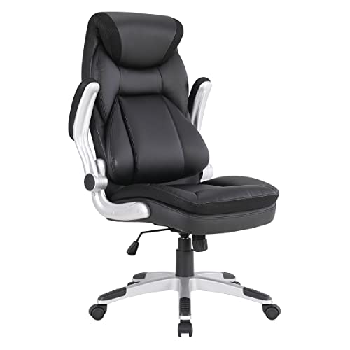 Office Star ECH Series Executive Bonded Leather Office Chair with Lumbar Support and Padded Height Adjustable Arms, Black with Silver Coated Nylon Base - color: Black With Silver Coated Nylon Base