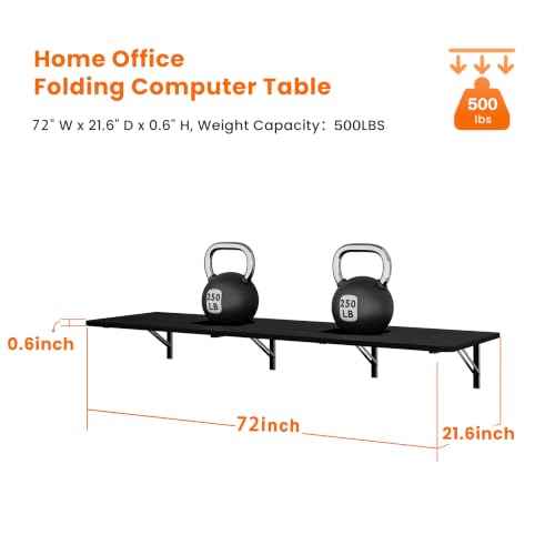 IAE Wall Mounted Folding Desk,Floating Computer Desk for Small Spaces,Black | 72x22in engineered wood desktop with metal brackets, folds flat to save space in home office, apartment and laundry room - color: Black, size: 72"*22"