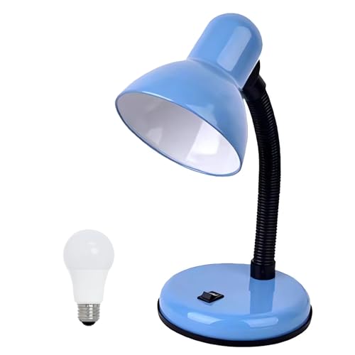 Desk Lamp with LED Bulb, (Blue) Flexible Gooseneck with Table lamp 6000K Metal Desk Lamp with Flexible Hose Neck for Office Living Room Bedroom Bedside Table, College Dorm
