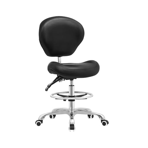 Kaleurrier Adjustable Stools Drafting Chair: with Back Support & Foot Rest | Ergonomic Design Solves Physical Discomfort and Safety Hazards Issues - Heavy Duty 400 lb Weight Capacity - for Professionals - color: Black