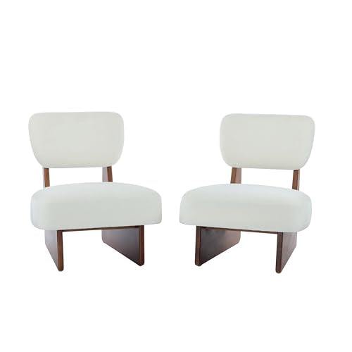 Christopher Knight Home Mores Low Profile Accent Chair Set of 2, Modern Living Room Armless Lounge Chair, Fabric Comfy Reading Chair for Bedroom, Wooden Frame and Thick Padded Seat, White+Walnut - color: Walnut+white C