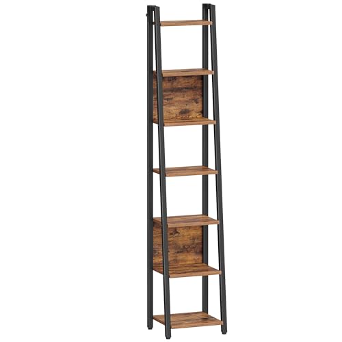 Hzuaneri Ladder Shelf, 7 Tier Narrow Bookshelf with 2 Back Panels | Corner Storage shelf with 2 Hooks, for Home Office, Living Room and Bedroom,12.2"D x 12.2"W x74.2''H,Rustic Brown BC31701B - size: 12.2"D x 12.2"W x 74.2"H