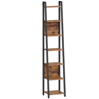 Hzuaneri Ladder Shelf, 7 Tier Narrow Bookshelf with 2 Back Panels | Corner Storage shelf with 2 Hooks, for Home Office, Living Room and Bedroom,12.2"D x 12.2"W x74.2''H,Rustic Brown BC31701B - size: 12.2"D x 12.2"W x 74.2"H