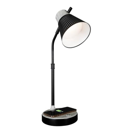 OttLite LED Table Lamp with Wireless Charging and USB, Black and Grey | ClearSun LEDs Reduce Eyestrain | 3 Color Temperature Modes | Movable Pivoting Shade | Extends 21"-25" Tall - color: Black