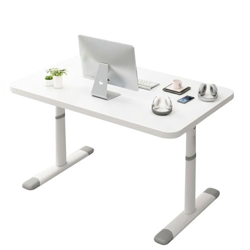 Manual Standing Desk with Reinforced Crossbar, Height Adjustable Desk 75-95cm, Stable Crank Adjustable Computer Desk with Carbon Steel I-Shaped Legs for Home Office, Study Room, Laptop, Writing - size: White (31.5 x 23.62 inch)
