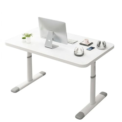 Manual Standing Desk with Reinforced Crossbar, Height Adjustable Desk 75-95cm, Stable Crank Adjustable Computer Desk with Carbon Steel I-Shaped Legs for Home Office, Study Room, Laptop, Writing - size: White (31.5 x 23.62 inch)