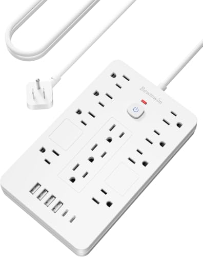 6FT Flat Plug Surge Protector Power Strip with 11 Outlets&6 USB Ports - color: White, size: 6 feet - 2 Pack
