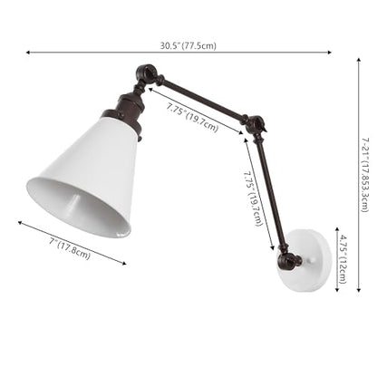 JONATHAN Y Rover 1-Light Wall Sconce 7", White/Oil Rubbed Bronze | Adjustable Arm, Hardwired Bedside Reading Swing Arm, Farmhouse Cone Shade, Metal Hardwired Indoor Fixture, LED Bulbs Included - color: White/Oil Rubbed Bronze, size: Set of 1