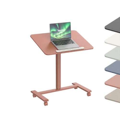 TopJob ANYDESK FOLD Mobile Standing Desk, Portable with Lockable Wheels, Foldable Stand Desk, Rolling Computer Workstations, Used for Home, Couch Side Table, Bedside Table in Bed Room Kitchen - color: Terra Cotta
