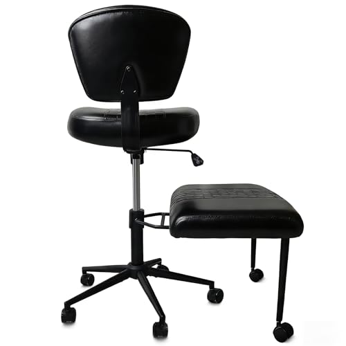 Ergonomic Cross Legged Office Chair with Footrest, 360° Swivel Height Adjustable PU Criss Cross Chair, Wide Seat & Back Support for Home Office, ADHD, Black - color: Black