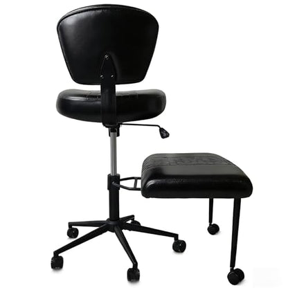 Ergonomic Cross Legged Office Chair with Footrest, 360° Swivel Height Adjustable PU Criss Cross Chair, Wide Seat & Back Support for Home Office, ADHD, Black - color: Black