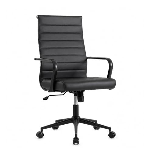 Okeysen Leather Office Desk Chair, Conference Room Chairs Executive Chair Ribbed, Ergonomic Height Adjustable Swivel Rolling Chair for Home Office - color: Black