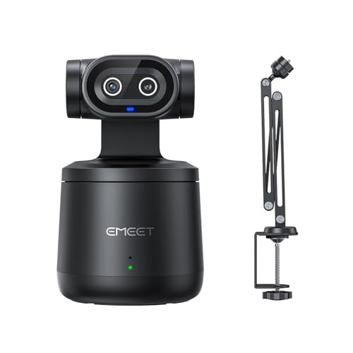 EMEET PIXY Wireless 4K Dual-Lens AI Tracking PTZ Streaming Camera+Overhead Camera Desk Mount, Flexible Articulating Webcam Stand with 1/4" Screw