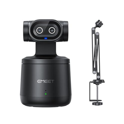 EMEET PIXY Wireless 4K Dual-Lens AI Tracking PTZ Streaming Camera+Overhead Camera Desk Mount, Flexible Articulating Webcam Stand with 1/4" Screw