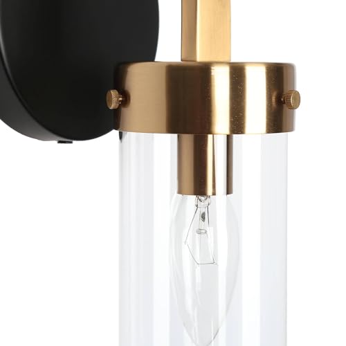 KSANA Wall Sconces, Black and Gold Wall Lights for Bedroom, Modern Glass Bathroom Wall Lamps for Living Room, Hallway - size: Fixed - Slim-Cylinder Shade