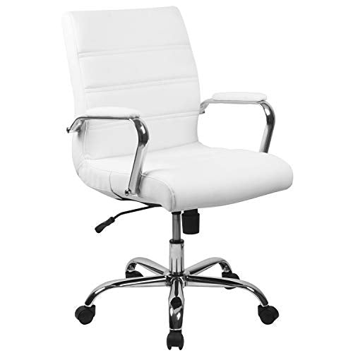 Flash Furniture Mid-Back White LeatherSoft Executive Swivel Office Chair with Chrome Base and Arms - color: White Leathersoft/Chrome Frame