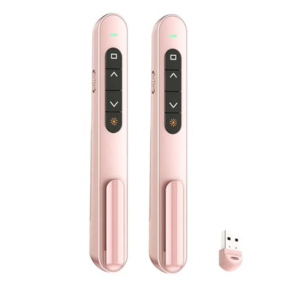 QUI 2 Pack Presentation Clicker with Volume Control, USB, Pink | RF 2.4GHz USB Presentation Remote Control,PowerPoint Clicker Slide Advancer for Computer, Laptop, Mac - color: Pink