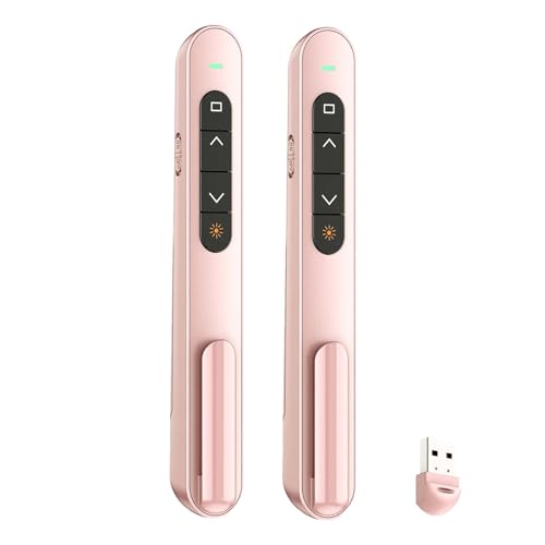QUI 2 Pack Presentation Clicker with Volume Control, USB, Pink | RF 2.4GHz USB Presentation Remote Control,PowerPoint Clicker Slide Advancer for Computer, Laptop, Mac - color: Pink
