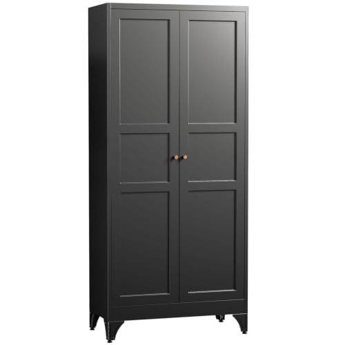 Letaya Metal Pantry Storage Cabinet with Door and Adjustable Shelves,Black - color: Black, size: 14" D x 28" W x 61" H