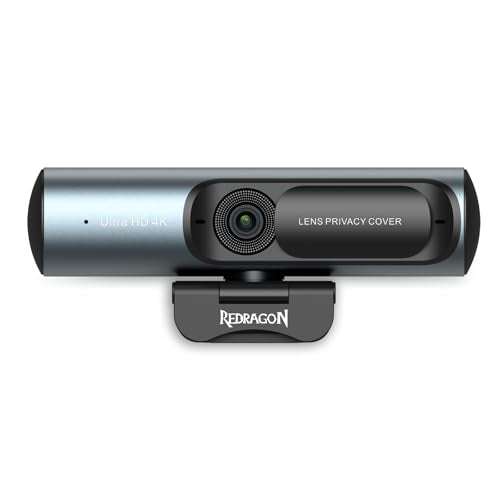 Redragon GW911 4K Webcam for PC, Ultra HD with Dual Noise-Cancelling Mic, PDAF Auto Focus, Auto Light Correction, Plug & Play, Privacy Cover – Works w/Zoom/Teams/Skype/Google Meet