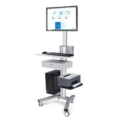 Yescom NexusX Core Mobile Computer Cart Rolling PC Stand Desk Workstation | with Drawer Silver - color: Silver, size: 1 Monitor with Drawer