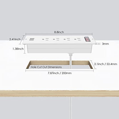 Conference Recessed Power Strip Waterproof,Furniture Recessed Power Strip with 4 Outlets,2 USB,Table Surge Protector,Flush Mount Water Resistant,6ft Cable with Flat Plug - color: White, size: 4 Outlets