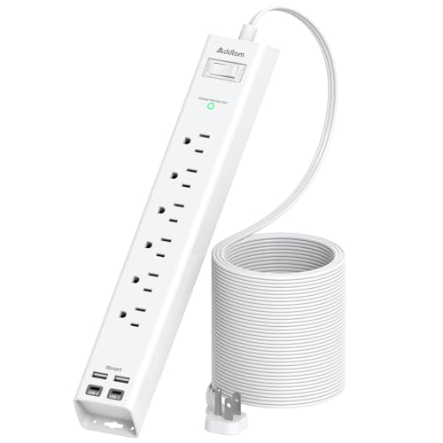 Addtam 5ft Power Strip Surge Protector, 6 Outlets and 4 USB Ports (2 USB C) - color: White & White, size: 5 FT