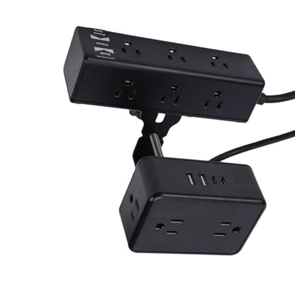 Luocute 17 in 1 Desk Clamp Power Strip, Dual Layer Protector Desktop Mount Power Strip with 13 AC Outlets 2 USB A 2 USB C Ports, 1500W 12A Fast Charging Station for Home Office (US Plug)