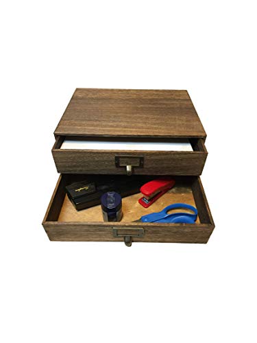 Wallniture Home Office Desk Organizer - Wooden 2 Drawer Under Monitor Stand - Printer Platform - Paper Holder Walnut
