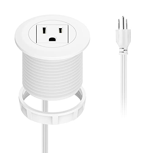 Mini Desktop Power Hub Grommet, Desk Outlet Charge Stantion Build-in 1 US Standard Outlet with 6.56 FT Extension Power Cord,Recessed Power Strip Socket for Table Cabinet Sofa Nightstands - color: White-6.56ft