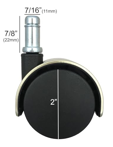 2" Antique Brushed Brass Hooded Replacement Office Chair Caster Wheels - Set of 5 - S5306