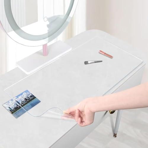 Custom Multisize 1.5mm Thick Clear PVC Table Cover Protector - 14x13in Water Resistant Plastic Rectangular Vinyl Non-Slip Desk Pad for Coffee Table/Writing Desk - color: 1.5mm Desk Pad Mat, size: 14x13in