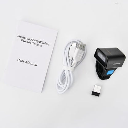 1D 2D Bluetooth Portable Ring Barcode Scanner, Wearable Mini Barcode Reader with Wireless 2.4Ghz &Bluetooth &USB Wired 3 in 1, Connectable Windows/Mac OS/Android