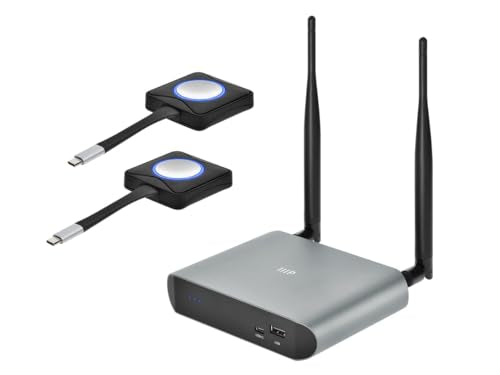 Monoprice One-Click USB-C Wireless Presenter 4K Conference Presentation System - Screen Mirroring, Instant Meeting Launch, Includes 2 Transmitters, Works with Windows, Mac, iOS, Android, and Miracast
