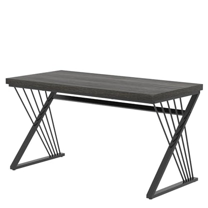 Modern Home Office Desk, Rustic Wood and Metal Computer Desk, Writing Study Gaming Table PC Desks for Living Room Bedroom, Industrial Dark Gray, 53 inch - color: Dark Gray, size: 53 Inch