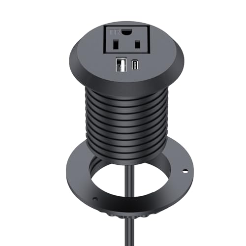 Desk Power Grommet, Haylink Recessed Power Outlet with AC Plug & Fast Charging USB A+C | 6.56FT Cable | 2" Pre-Cut Hole| for Modern Desk, Kitchen Island & Workshop, Black