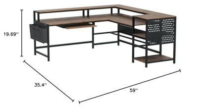 SEDETA L Shaped Computer Desk, Reversible Computer Desks, L Shaped Desk with Power Outlets & LED Strip, Monitor Shelf, Keyboard Tray, Pegboard and Storage Shelves for Home Office, Rustic Brown - color: Rustic Brown