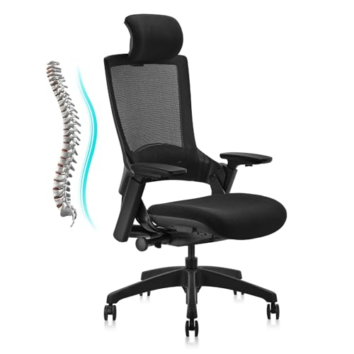 CLATINA Ergonomic High Swivel Executive Chair with Adjustable Height Head 3D Arm Rest Lumbar Support and Upholstered Back for Home Office Black Mesh/High Back - color: Black-mesh, size: 1 pack-With headrest