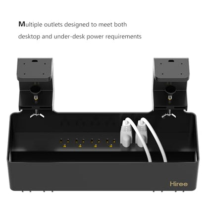Under Desk Cable Management Tray with 6 AC Power Outlet and Clamp Mount, No Drill Cord Storage Organizers for Wire Management, Standing Desk, Computer Cord Rack for Office & Home (Black)