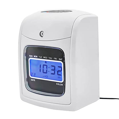 Time Clock Punch Machine, Modern Starter Time Clock Bundle with 50 Cards, 1 Backup Ribbon, 2 Keys and LCD Display, Wall-Mounted/Desktop Employee Time Clock for Small Business White