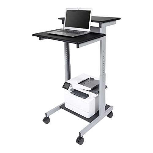 Stand Up Desk Store Rolling Adjustable Height Two Tier Standing Desk Computer Workstation (Silver Frame/Black Top, 24" Wide) - color: Silver Frame/Black Top, size: 24 Inches