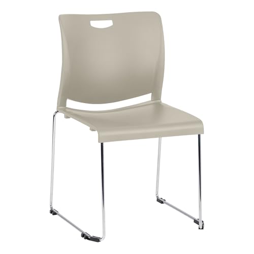 Stacking Sled Base Guest Chairs – Pack of 4 | Ergonomic Polypropylene Seat, Chrome Metal Frame, 275-lb Capacity | Stackable Waiting Room, Classroom, Office & Lobby Chairs - color: Beige