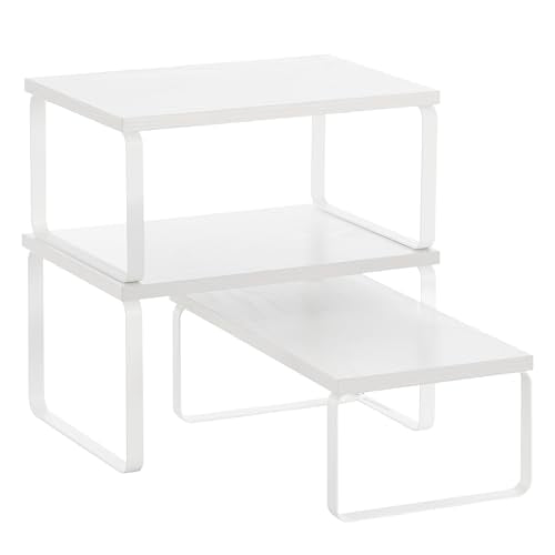 SONGMICS Cabinet Organizer Shelf, Set of 3 Spice Rack, Kitchen Storage | Kitchen Counter Shelves, Kitchen Storage, Spice Rack, Snow White and Matte White, BYSTRO Collection UKCS220WE01S - color: Snow White + Matte White