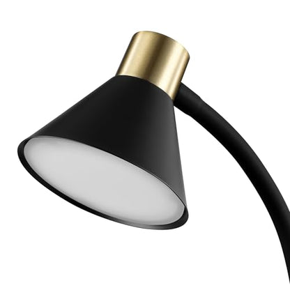 Globe Electric 62000034 15" LED Integrated Desk Lamp, Matte Black, Brass Accent, Adjustable Gooseneck, Dimmable, 3 Color Temperature, 7.5W, 90 CRI, 400 Lumens, Reading Light, Dorm Room Essentials - color: Matte Black, Albert