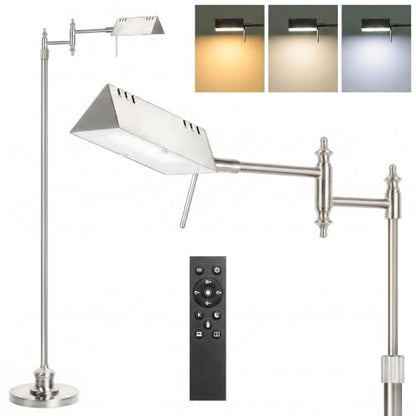 Bairth Brushed Nickel Reading Floor Lamp,Rotatable Pharmacy Standing Lamp | 90°Rotatable Lamp Head 3 Color Temperature, Dimmable, 17W LED, Height Adjustable, 360°Swing Arm, Living Room, Bedroom, Craft - color: Brushed Nickel Upgraded